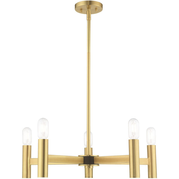 HomeRoots Five Light Dimmable Chandelier with Unique Cylinder Shades for Modern Interior Ambiance & Style 687670