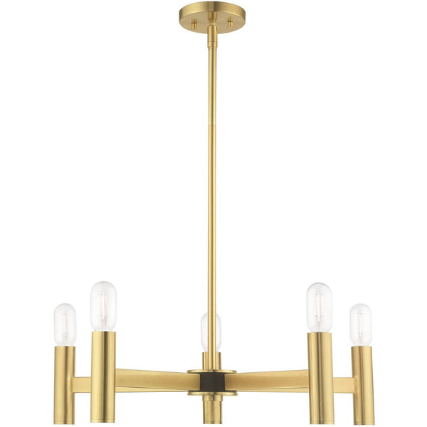 HomeRoots Five Light Dimmable Chandelier with Unique Cylinder Shades for Modern Interior Ambiance & Style 687670