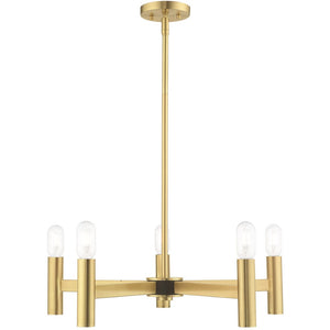 HomeRoots Five Light Dimmable Chandelier with Unique Cylinder Shades for Modern Interior Ambiance & Style 687670