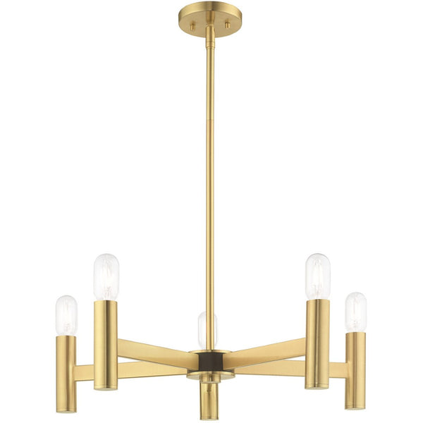 HomeRoots Five Light Dimmable Chandelier with Unique Cylinder Shades for Modern Interior Ambiance & Style 687670