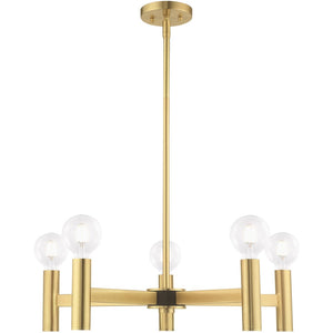 HomeRoots Five Light Dimmable Chandelier with Unique Cylinder Shades for Modern Interior Ambiance & Style 687670