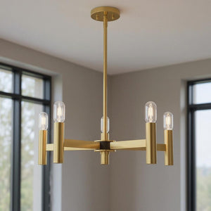 HomeRoots Five Light Dimmable Chandelier with Unique Cylinder Shades for Modern Interior Ambiance & Style 687670