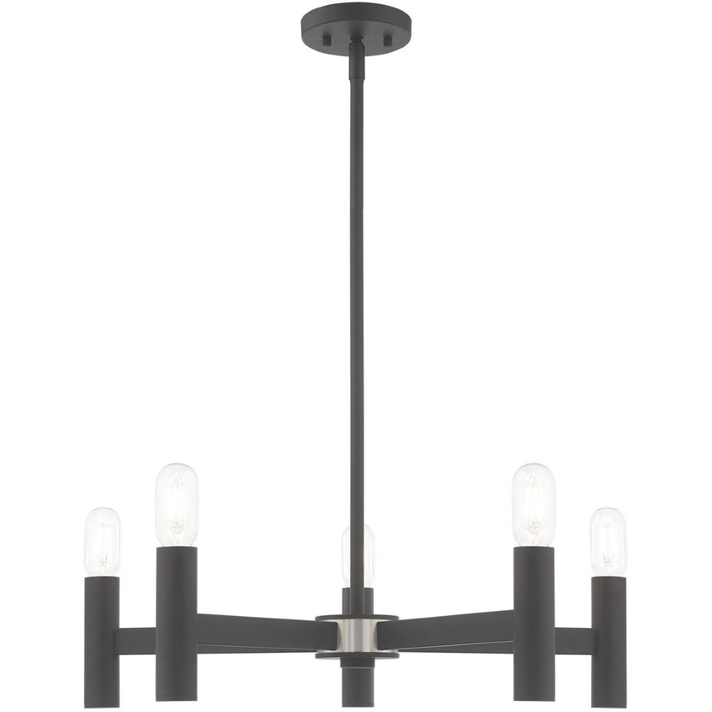 HomeRoots Five Light Dimmable Chandelier - Modern Cylindrical Shades for Stylish, Adjustable Illumination 687671