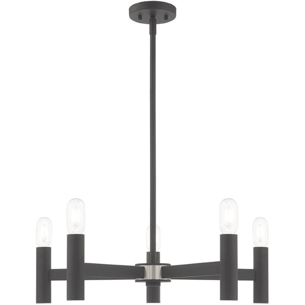 HomeRoots Five Light Dimmable Chandelier - Modern Cylindrical Shades for Stylish, Adjustable Illumination 687671