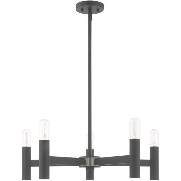HomeRoots Five Light Dimmable Chandelier - Modern Cylindrical Shades for Stylish, Adjustable Illumination 687671