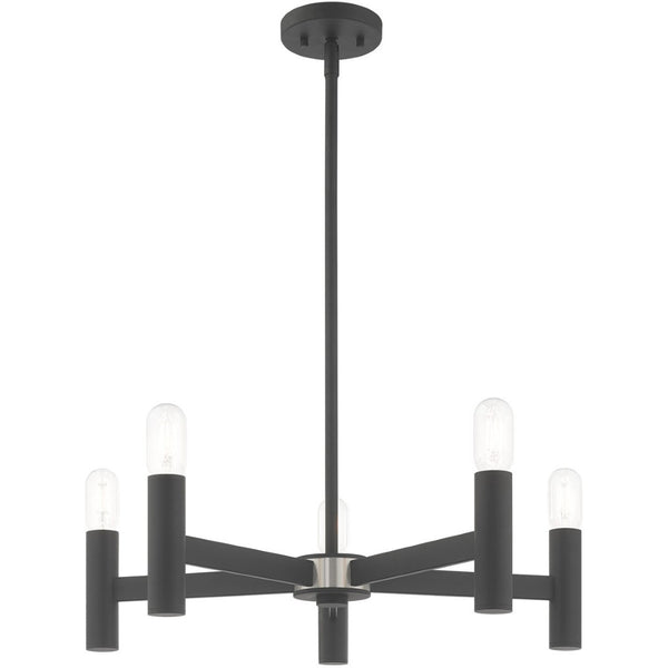 HomeRoots Five Light Dimmable Chandelier - Modern Cylindrical Shades for Stylish, Adjustable Illumination 687671