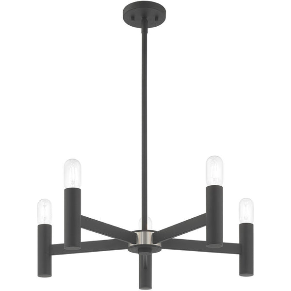 HomeRoots Five Light Dimmable Chandelier - Modern Cylindrical Shades for Stylish, Adjustable Illumination 687671