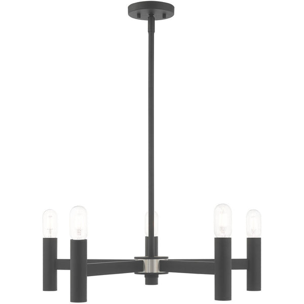 HomeRoots Five Light Dimmable Chandelier - Modern Cylindrical Shades for Stylish, Adjustable Illumination 687671