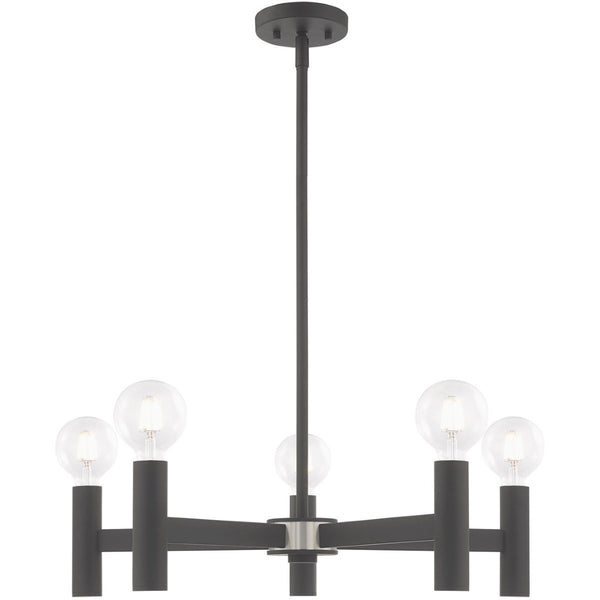 HomeRoots Five Light Dimmable Chandelier - Modern Cylindrical Shades for Stylish, Adjustable Illumination 687671
