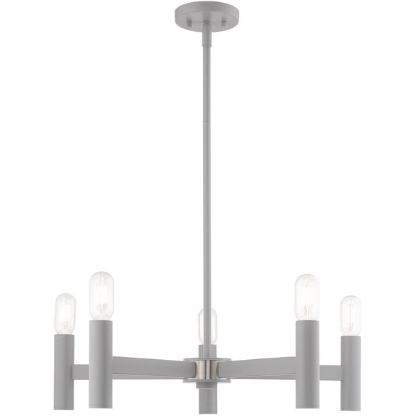 HomeRoots Five Light Dimmable Chandelier - Modern Elegance with Sleek Steel Shades for Versatile Lighting Style 687672