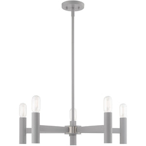 HomeRoots Five Light Dimmable Chandelier - Modern Elegance with Sleek Steel Shades for Versatile Lighting Style 687672