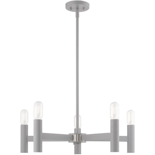 HomeRoots Five Light Dimmable Chandelier - Modern Elegance with Sleek Steel Shades for Versatile Lighting Style 687672