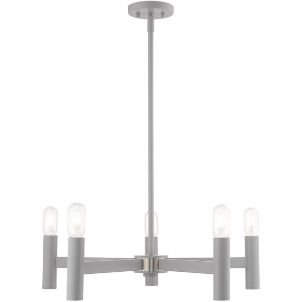 HomeRoots Five Light Dimmable Chandelier - Modern Elegance with Sleek Steel Shades for Versatile Lighting Style 687672