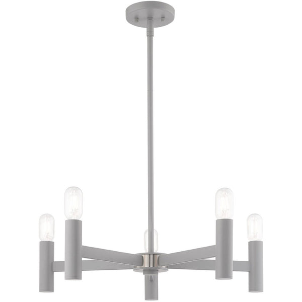 HomeRoots Five Light Dimmable Chandelier - Modern Elegance with Sleek Steel Shades for Versatile Lighting Style 687672