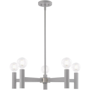 HomeRoots Five Light Dimmable Chandelier - Modern Elegance with Sleek Steel Shades for Versatile Lighting Style 687672