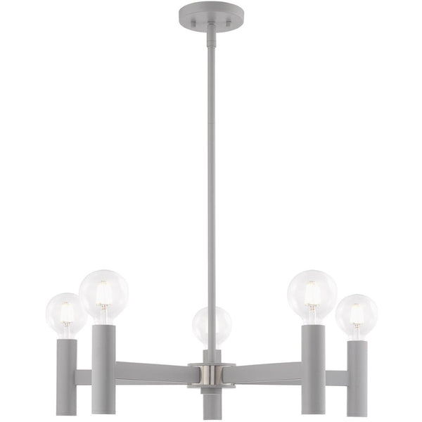 HomeRoots Five Light Dimmable Chandelier - Modern Elegance with Sleek Steel Shades for Versatile Lighting Style 687672