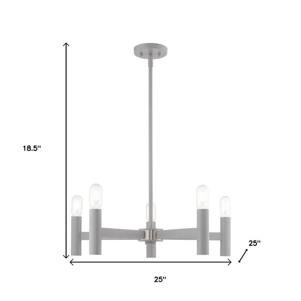 HomeRoots Five Light Dimmable Chandelier - Modern Elegance with Sleek Steel Shades for Versatile Lighting Style 687672