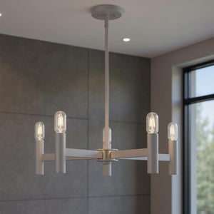 HomeRoots Five Light Dimmable Chandelier - Modern Elegance with Sleek Steel Shades for Versatile Lighting Style 687672