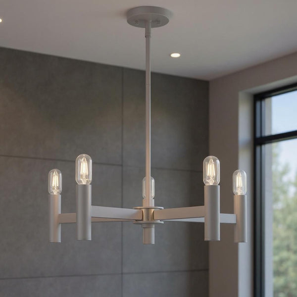 HomeRoots Five Light Dimmable Chandelier - Modern Elegance with Sleek Steel Shades for Versatile Lighting Style 687672