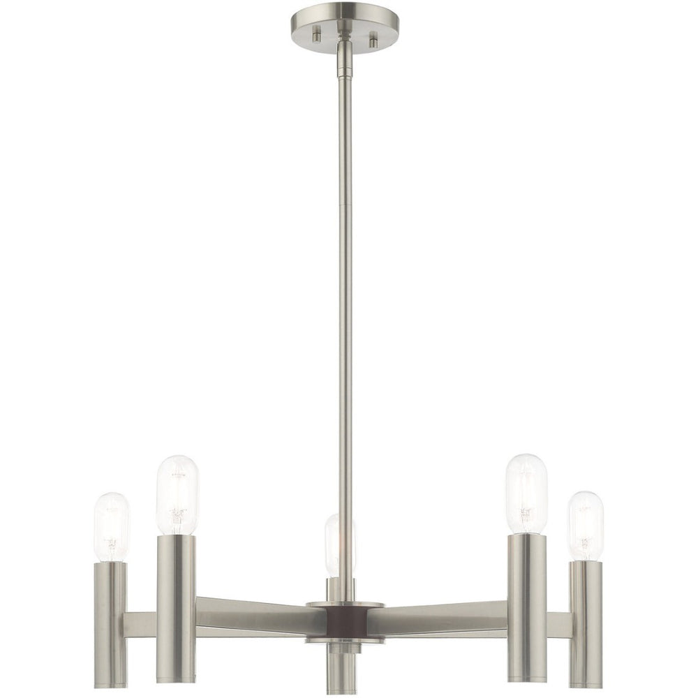 HomeRoots Five Light Dimmable Chandelier - Modern Cylinder Shades for Elegant Ambiance in Any Room 687673