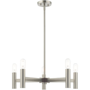 HomeRoots Five Light Dimmable Chandelier - Modern Cylinder Shades for Elegant Ambiance in Any Room 687673