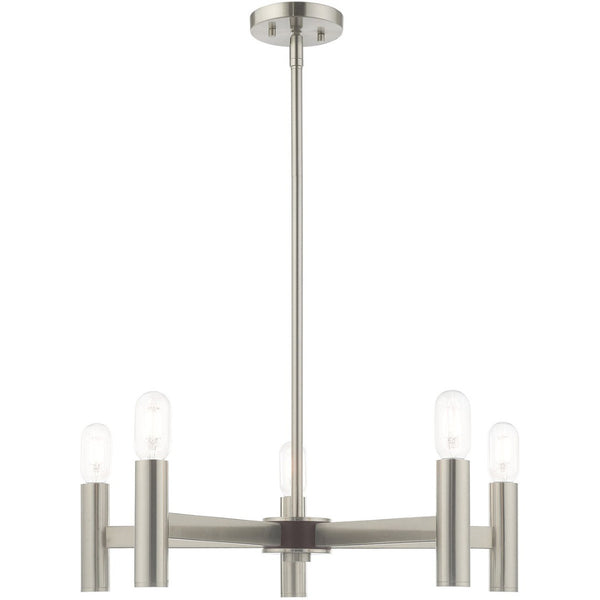 HomeRoots Five Light Dimmable Chandelier - Modern Cylinder Shades for Elegant Ambiance in Any Room 687673