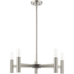 HomeRoots Five Light Dimmable Chandelier - Modern Cylinder Shades for Elegant Ambiance in Any Room 687673