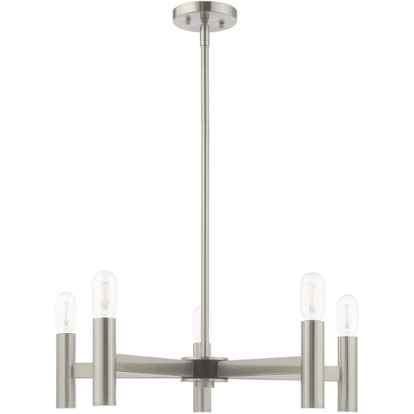 HomeRoots Five Light Dimmable Chandelier - Modern Cylinder Shades for Elegant Ambiance in Any Room 687673