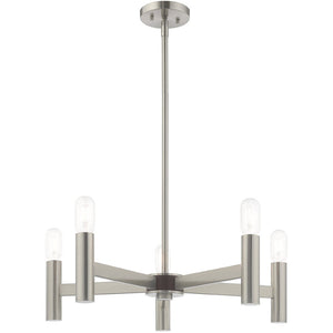 HomeRoots Five Light Dimmable Chandelier - Modern Cylinder Shades for Elegant Ambiance in Any Room 687673