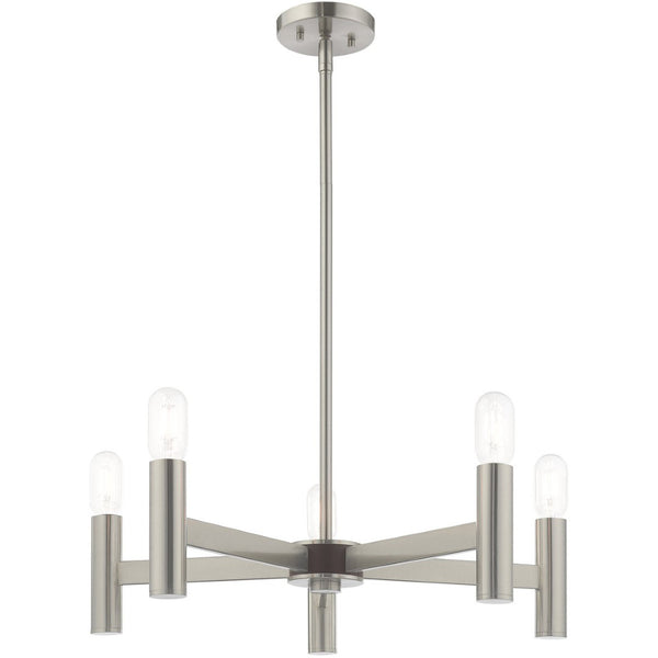 HomeRoots Five Light Dimmable Chandelier - Modern Cylinder Shades for Elegant Ambiance in Any Room 687673