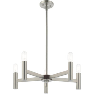 HomeRoots Five Light Dimmable Chandelier - Modern Cylinder Shades for Elegant Ambiance in Any Room 687673