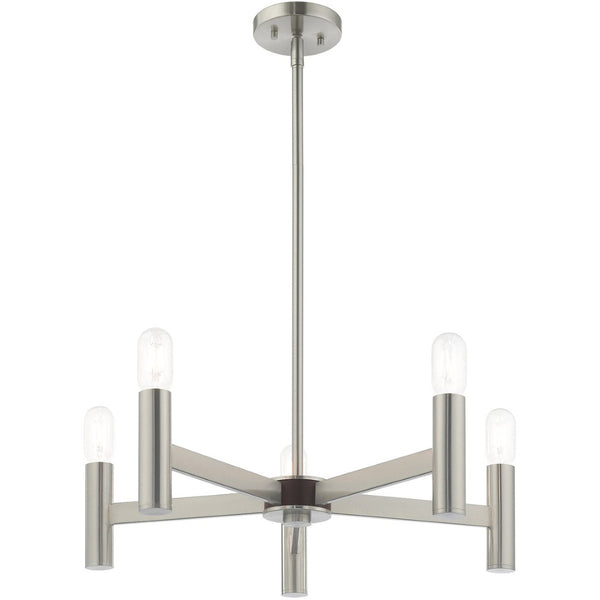 HomeRoots Five Light Dimmable Chandelier - Modern Cylinder Shades for Elegant Ambiance in Any Room 687673
