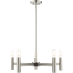 HomeRoots Five Light Dimmable Chandelier - Modern Cylinder Shades for Elegant Ambiance in Any Room 687673