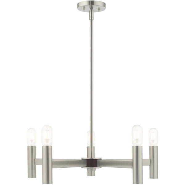 HomeRoots Five Light Dimmable Chandelier - Modern Cylinder Shades for Elegant Ambiance in Any Room 687673