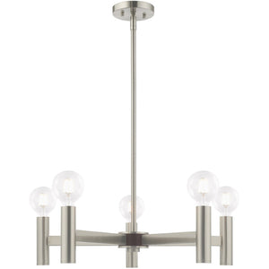 HomeRoots Five Light Dimmable Chandelier - Modern Cylinder Shades for Elegant Ambiance in Any Room 687673