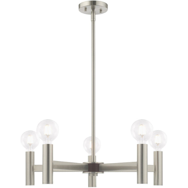 HomeRoots Five Light Dimmable Chandelier - Modern Cylinder Shades for Elegant Ambiance in Any Room 687673