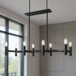 HomeRoots Black Eight-Light Dimmable Chandelier with Contemporary Shades for Stylish Home Illumination 687674