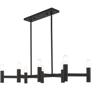 HomeRoots Black Eight-Light Dimmable Chandelier with Contemporary Shades for Stylish Home Illumination 687674