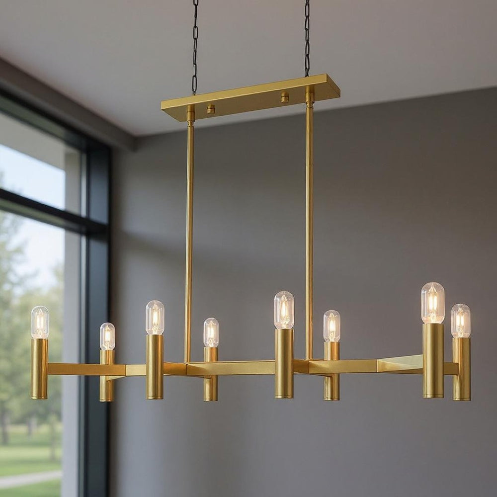 HomeRoots Eight Light Dimmable Chandelier - Modern Elegance with Steel Shades for Versatile Interior Lighting 687675