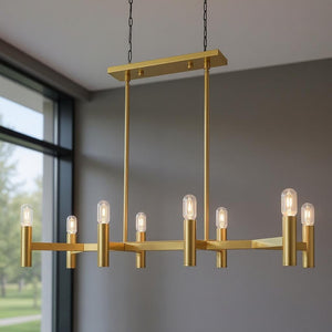 HomeRoots Eight Light Dimmable Chandelier - Modern Elegance with Steel Shades for Versatile Interior Lighting 687675