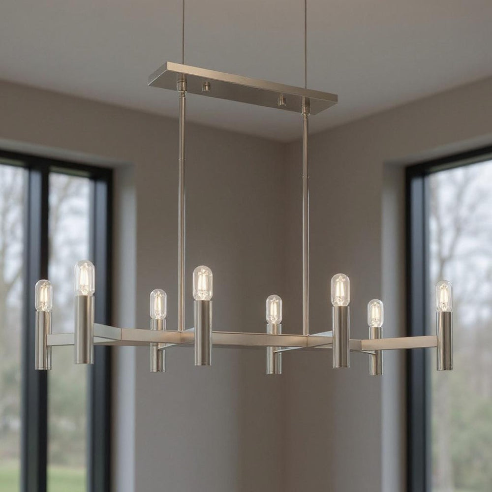 HomeRoots Eight Light Dimmable Chandelier - Modern Cylinder Shades for Elegant Ambiance in Any Space 687676