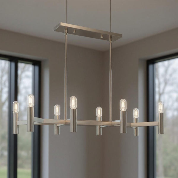 HomeRoots Eight Light Dimmable Chandelier - Modern Cylinder Shades for Elegant Ambiance in Any Space 687676