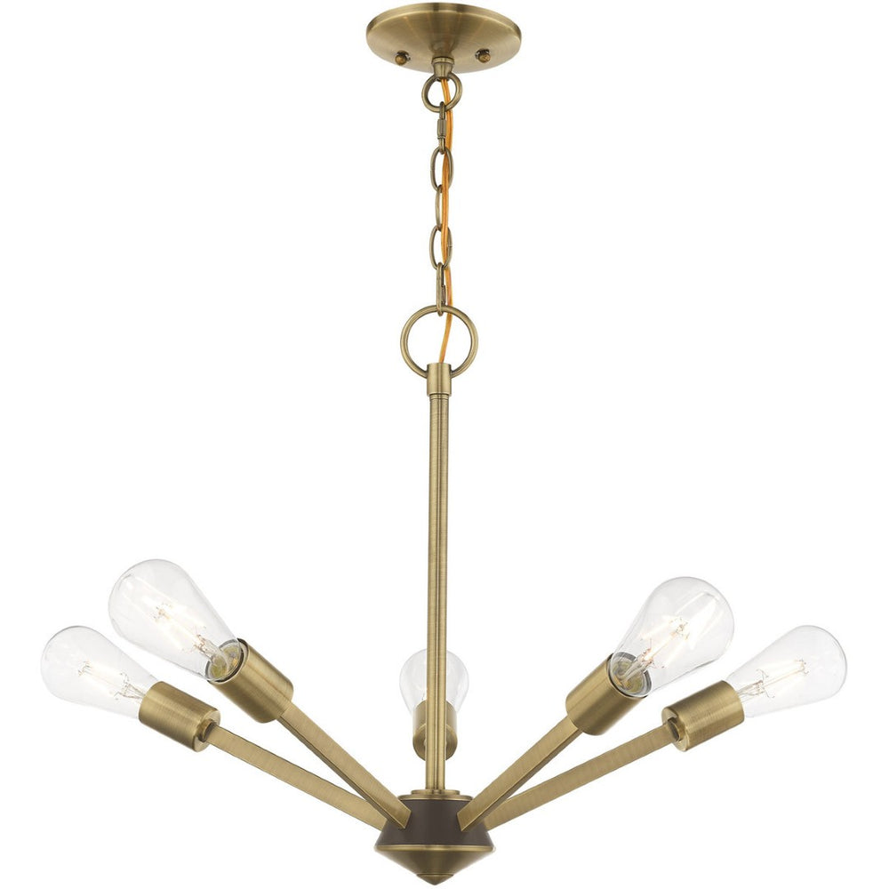 HomeRoots Five Contemporary Dimmable Chandelier with Cylinder Shades for Modern Home Decor and Ambiance 687677