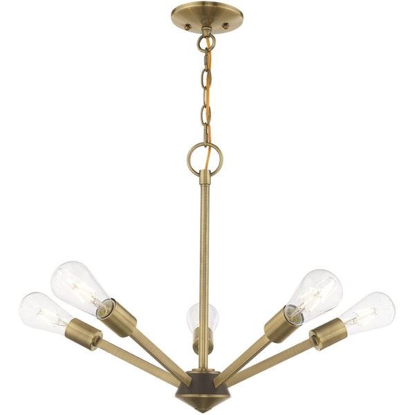HomeRoots Five Contemporary Dimmable Chandelier with Cylinder Shades for Modern Home Decor and Ambiance 687677