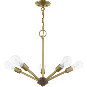 HomeRoots Five Contemporary Dimmable Chandelier with Cylinder Shades for Modern Home Decor and Ambiance 687677