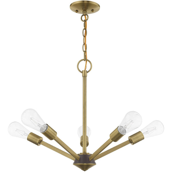 HomeRoots Five Contemporary Dimmable Chandelier with Cylinder Shades for Modern Home Decor and Ambiance 687677