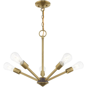 HomeRoots Five Contemporary Dimmable Chandelier with Cylinder Shades for Modern Home Decor and Ambiance 687677