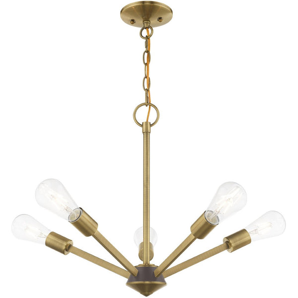 HomeRoots Five Contemporary Dimmable Chandelier with Cylinder Shades for Modern Home Decor and Ambiance 687677