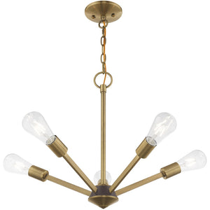 HomeRoots Five Contemporary Dimmable Chandelier with Cylinder Shades for Modern Home Decor and Ambiance 687677