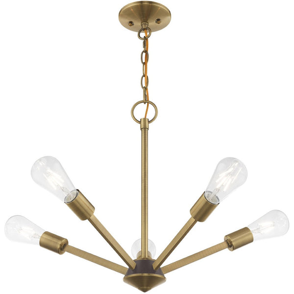 HomeRoots Five Contemporary Dimmable Chandelier with Cylinder Shades for Modern Home Decor and Ambiance 687677